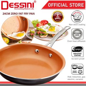 DESSINI ITALY Zero Fat 24CM Frying Pan Die Cast Aluminium Induction Non Stick Copper Pot Bowl Pan Cookware Tool PERIUK