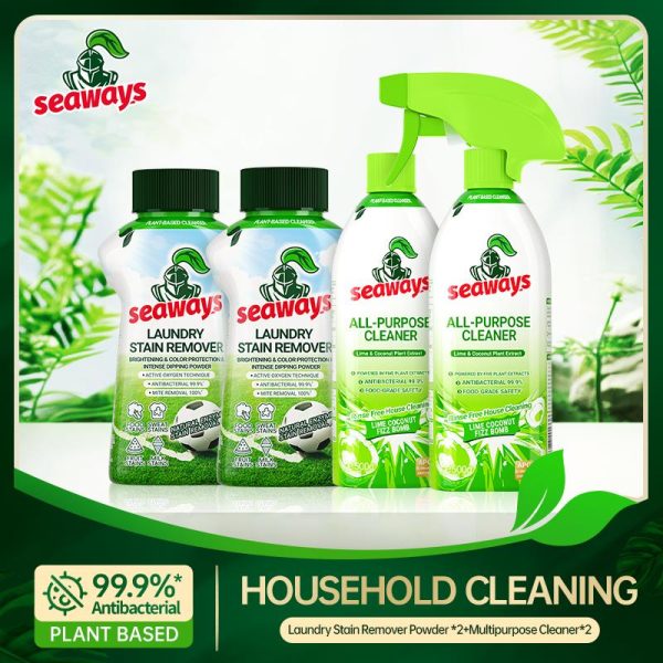 【Pensijilan Halal】Seaways Kit Pembersihan Isi Rumah, Serbuk Penghilang Noda Dobi (340g) * 2 + Pembersih Serbaguna * 2 (500ml)