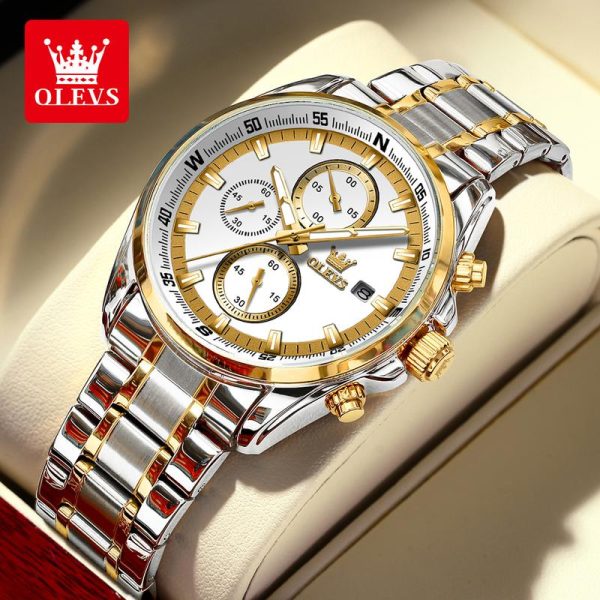 OLEVS Jam Tangan Lelaki Pria Original Waterproof Quartz Movement Stainless Steel Luminous Calendar Business Genuine Leisure Men Watch 713 Rotundity Bahan logam dalam stok Banyak warna Pejabat parti pemberian hadiah Garanti 1 tahun