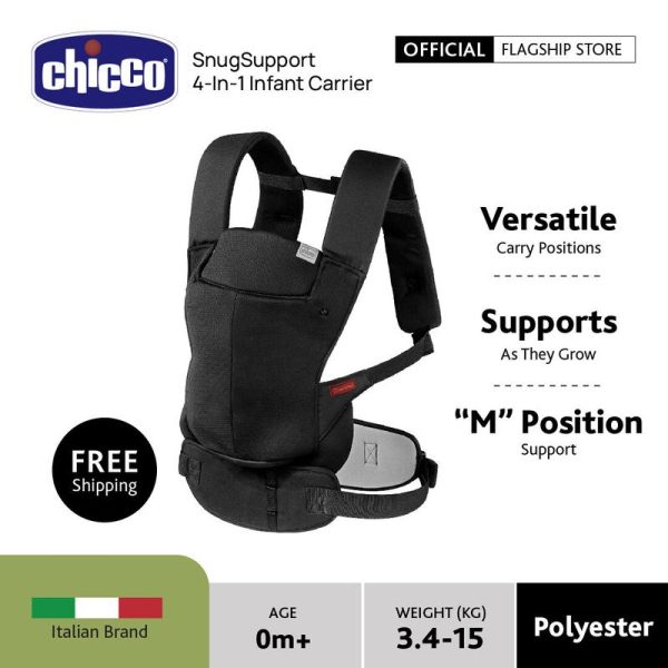 Chicco Snug Support Baby Infant Carrier Black Travel Light weight airmesh Pembawa Bayi Jaringan Bernafas Ergonomik dan RIngan Sesuai untuk 3.5-15kg dengan sokongan Lumbar Sipertingkat Keselesaan Sepanjang hari sesuai untuk ibu bapa tanpa tangan Ergonomic