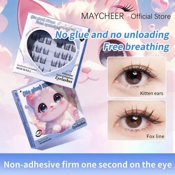 Bulu Mata Palsu MAYCHEER Cute And Fun Animal Series, Natural And Comfortable False Eyelashes, Self Adhesive, Reusable, Glue Free Eyelash Makeup Tools, 20 24 Clusters ,FREE TWEEZERS
