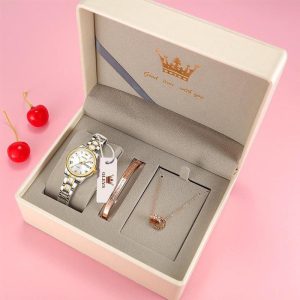 Olevs Jam Tangan Wanita Kalis Air dengan Paparan Tarikh Gaya Perniagaan Tali Kulit Coklat Pergerakan Kuarza Fesyen Berkilau 5563 untuk Wanita Watches