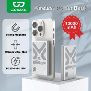 Bank Kuasa Wayarles Magnetik Mini, GOOJODOQ, Pengecasan Pantas PD20W + PD15W, Kapasiti Besar 10000mAh, Reka Bentuk Magnetik Kuat, Serasi dengan 99.9% Telefon, Pelbagai Perlindungan Keselamatan, Mudah Alih Bersaiz Poket, Keluaran / Masukan Jenis-C