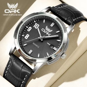 OPK Jam Tangan Lelaki Original Kalis Air Tali Kulit Fashion Style Asli Putih dan Hitam with Luxury Box 6021 Watches Rotundity Material logam+kulit dalam stok Warna berbilang Pejabat parti pemberian hadiah Garanti 1 tahun