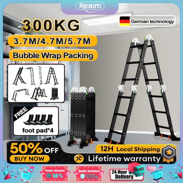 Folding aluminum ladder Multipurpose Ladder Foldable Heavy Duty Tangga Aluminium Ladder Double Sided Ladder lipat Home multifungsi tangga