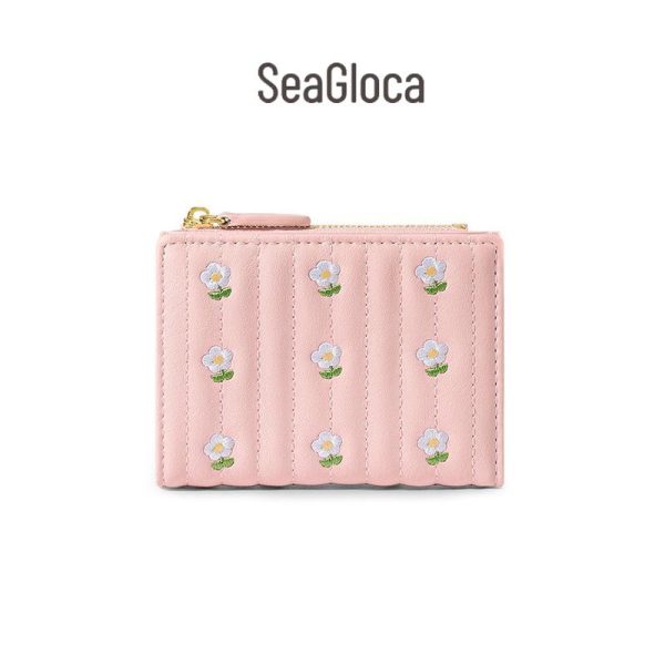 Dompet Potongan, Gaya Korea Baru, My, SeaGloca, Bersulam, Comel dan Ringkas, Lipat Bio, Untuk Wanita, No.1371 Stok Tempatan Selempang