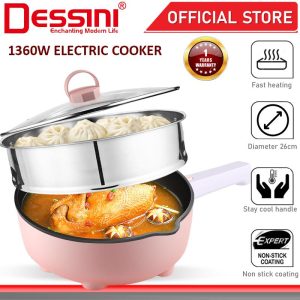DESSINI ITALY Electric Cooker Steamboat Hot Pot Non Stick Frying Wok Pan Rice Cooker with Steamer Periuk Masak Elektrik