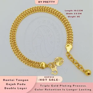 Rantai Tangan Gajah Padu Double Layer COP916 -Panjang:18+2CM Lebar 0.6CM Berat: 8G - Gaya Harian - Aksesori Bersalut Emas - Tahan lasak - Hypoallergenic - XYPRETTY