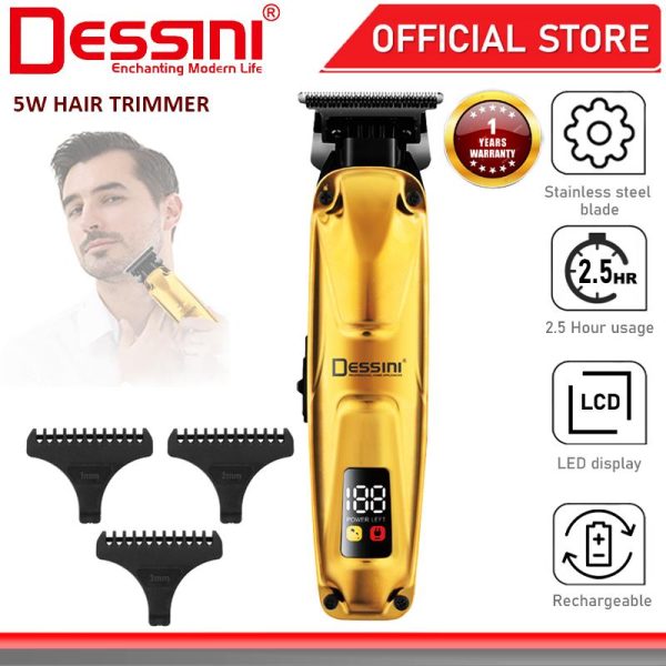 DESSINI ITALY USB Rechargeable Hair Trimmer Clipper Shaver Cutter Groomer Titanium Blade Beard Razor Pencukur Pemangkas