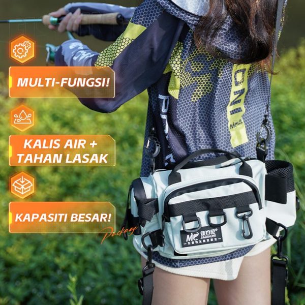 Beg Pinggang Memancing, POURCOOL, Beg Memancing Selempang Bahu Tunggal, Bahan Kalis Air, Beg Simpanan Alat Memancing Gewang Pelbagai Fungsi