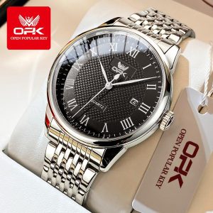 OPK Jam Tangan Lelaki Perempuan Original Waterproof Analog Quartz Movement Stainless Steel Luminous Calendar Business Leisure Black and White Women Watch Watches with Box G6007