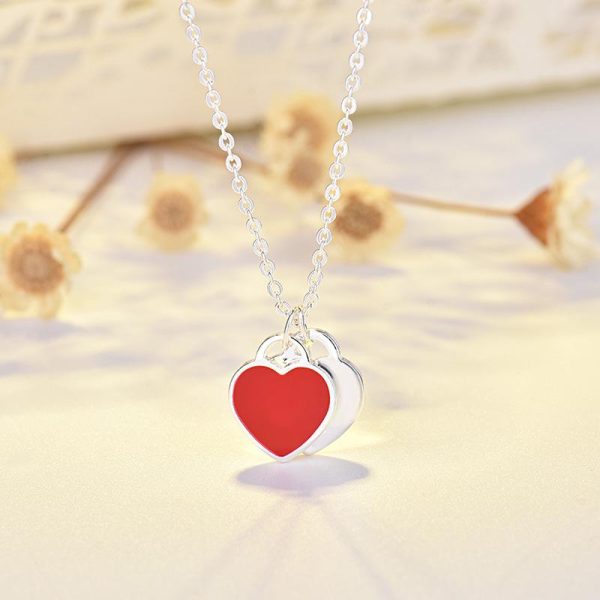 Kalung Loket Berbentuk Hati, Reka Bentuk Cinta Mudah, Enamel Menitis, Tiga Warna, Rantai Klavikula, Untuk Wanita, Diperbuat daripada Aloi Tembaga Necklaces Jewelry