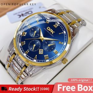 【Hantar gelang+kotak】OPK Jam Tangan Lelaki Original Waterproof Quartz Movement Stainless Steel business Leisure Fashion luxurious Luminous with Date Tahan Karat Watches 8119 Rotundity Bahan logam Warna berbilang Parti pemberian hadiah Garanti 1 tahun