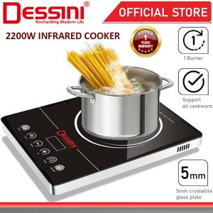 DESSINI ITALY Infrared Ceramic Cooker Hob Touch Control Panel 1 Burner Cooktop Tabletop Multi Pots Tempered Glass Stove