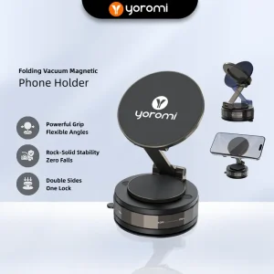 Yoromi Magnetic Vacuum Phone Holder Foldable 3 Axis Rotation Strong Grip for Car Desk Wall Mount Stand T30