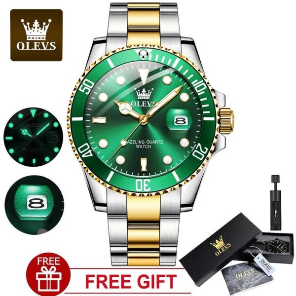 OLEVS 5885 Jam Tangan Lelaki Kalis Air Asli Tali Keluli Tahan Karat Reka Bentuk Baharu 58085 Berbilang Fungsi Berkilau Sesuai untuk Pejabat dan Pesta Hadiah Ideal Penghantaran Percuma Waranti 1 Tahun Dalam Stok Didatangkan dengan Kotak Watches