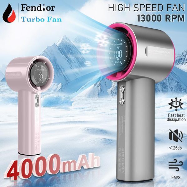 【Cod&Local 】Kipas Turbo Kuasa Kelajuan Super Tinggi Mudah Alih, 4000mAh, Pelarasan dengan Paparan LED, Kelajuan Angin Maks 9m / s, Kipas Mudah Alih Mini Pegang Tangan, Kipas Penyejuk Kecil