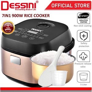 DESSINI ITALY 7IN1 Electric Digital Rice Cooker Non-stick Stainless Steel Inner Pot Steamer Pengukus Periuk Nasi (5L)