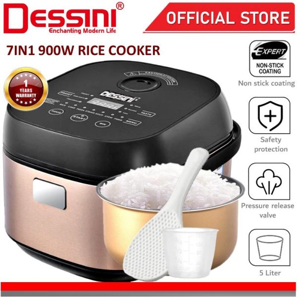 DESSINI ITALY 7IN1 Electric Digital Rice Cooker Non-stick Stainless Steel Inner Pot Steamer Pengukus Periuk Nasi (5L)