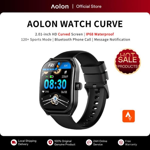 Aolon Curve Smart Watch | 2.01-inch HD Curved Screen | IP68 Waterproof | 5.3 Bluetooth Phone Call | Heart Rate | Blood Oxygen | Tracker Sport | Sleeping monitor | Customize Wallpaper Smartwatch free beg COD for Men Women for Android IOS