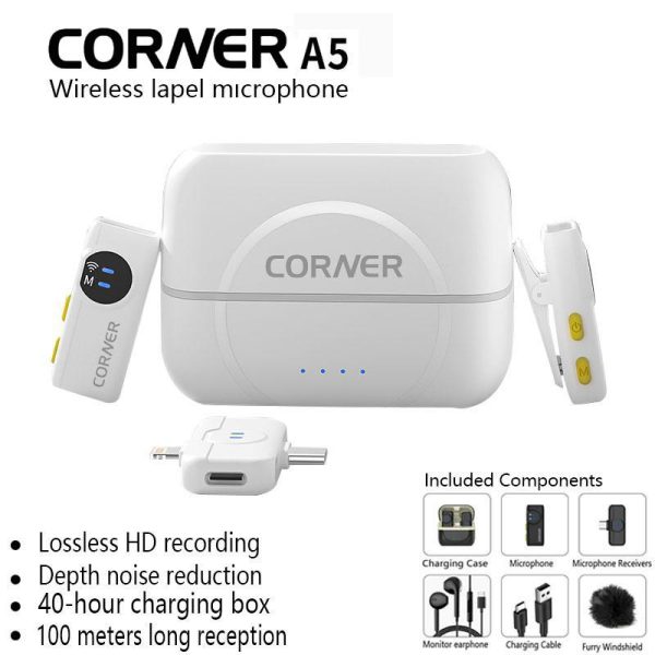 Mikrofon Wayarles A5, CORNER 3 DALAM 1, Khusus untuk Radio Anchor, Sesuai untuk iPhone / Android / Komputer, 2 Mikrofon Lapel LED Mini, Bisu / Gema / Kelembapan / Pengurangan Bunyi, Kotak Pengecasan 40 Jam, Sesuai untuk Rakaman TikTok / YouTube / Vlog