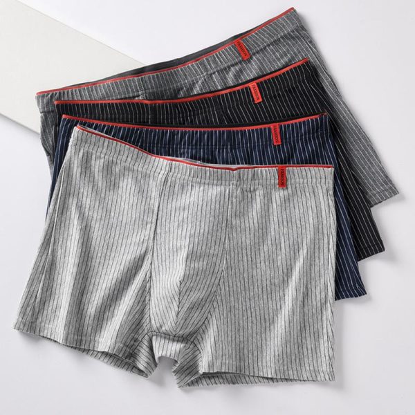 Seluar Boxer Lelaki, Set 4 Keping, Fesyen, Gaya Korea, Berjalur, Selesa, Bernafas, Lembut
