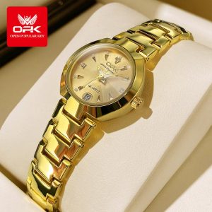 OPK L8105J Jam Tangan Wanita Original Asli Dijual Pergerakan Kuarza Berkilau Keluli Tahan Karat Kalis Air Sesuai untuk Wanita Women Watches with Luxury Emas Rotundity Material logam+kulit dalam stok Pejabat parti pemberian hadiah Garanti 1 tahun