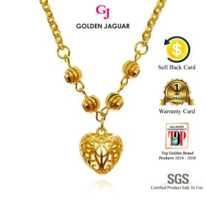 Emas Jaguar (9.56 g) GJ Gold Plated Rantai Leher Necklace Kendi Bulan Sabit Double Love Hollow (4126450309-LH)