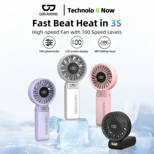 GOOJODOQ 4,000 mAh Folding Handheld Fan with Smart LED Screen Display | Mini Small Portable Kipas Angin dengan Lanyard Accessories