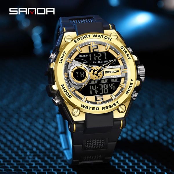Jam Tangan Sukan Elektronik Kalis Air, AW24 SANDA 6092, Untuk Lelaki, Fesyen, Paparan Digital, Jam Tangan