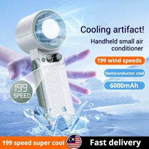 [COD] Portable Fan Usb 6000mAh – Foldable, LED Digital Display, Powerful & Quiet, 199 Speed Turbo Fan for Outdoor, Sports & Fast Cooling Desk| Foldable Strong Wind Handheld Mini Electric kipas Send lanyard Hanging
