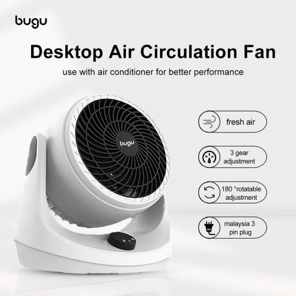 bugu Air Circulating Fan 3 Speed Strong Wind Fan power 80W Portable Light Weight Kipas Angin Table Fan