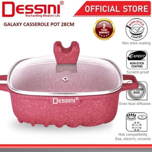 DESSINI ITALY 28CM Casserole Die Cast Aluminium Non Stick Pot Bowl Pan Cookware Tool with Cover Periuk