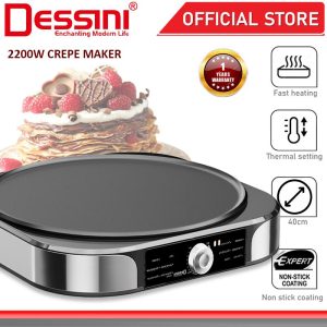 DESSINI ITALY 40CM Electric BBQ Grill Steak Crepe Pancake Pizza Maker Teppanyaki BBQ Grill Non-Stick Baking Frying Pan
