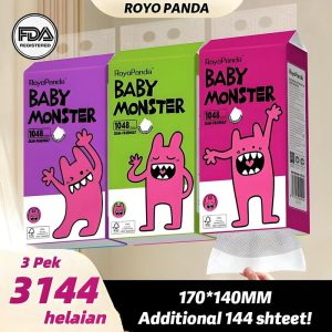 【3 PEK】ROYO PANDA Tisu Gantung – Tisu Viral Gantung Edition, 4-Layer, 1048 Sheets per Pack, 140×170mm, Royo XXL Hanging Popi Bayi Tissues for Home/Office/Dapur Use