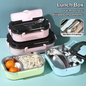 Kotak Makan Tengah Hari Bertebat, Bahan Keluli Tahan Karat, Dengan Mangkuk Sup, Kalis Bocor, Kotak Bento, Peralatan Makan, Beg Gelombang Mikro, Peralatan Dapur