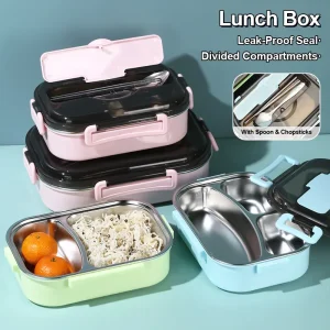 Kotak Makan Tengah Hari Bertebat, Bahan Keluli Tahan Karat, Dengan Mangkuk Sup, Kalis Bocor, Kotak Bento, Peralatan Makan, Beg Gelombang Mikro, Peralatan Dapur