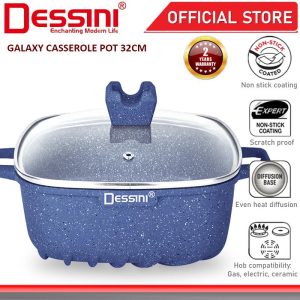 DESSINI ITALY 32CM Casserole Die Cast Aluminium Non Stick Pot Bowl Pan Cookware Tool with Cover Periuk