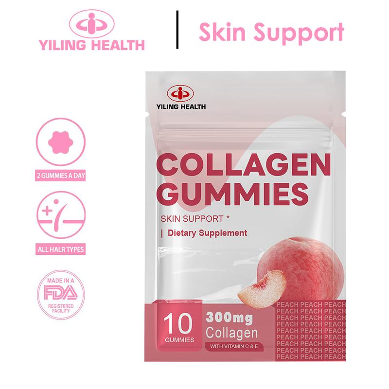 Yiling Collagen Gummies, dengan Vitamin C, E dan Biotin, Suplemen Peptida Kolagen Terhidrolisis, untuk Sokongan Kulit Sihat, 10 Gummies