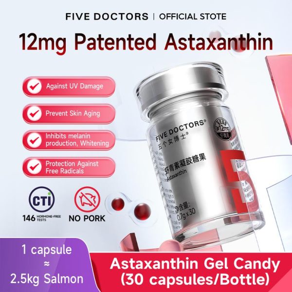 FIVE DOCTORS | 12mg astaxanthin yang dipatenkan, antioksidan, anti-gula, membantu perlindungan dan pemutihan dari sinar matahari Skincare