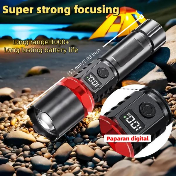 Lampu Suluh Kuasa Tinggi, Pengecasan Mudah Alih Jenis-c, Lampu Jauh Luaran, Pemfokusan Boleh Ditarik, Paparan, Cahaya Putih, Kuasa Portable Home Lighting Lights