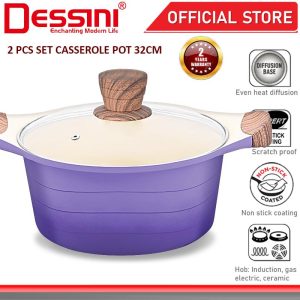 DESSINI ITALY XWB-32 Die Cast Aluminium Non Stick Casserole Pot Bowl Deep Fry Pan Induction Cookware PERIUK (32cm)