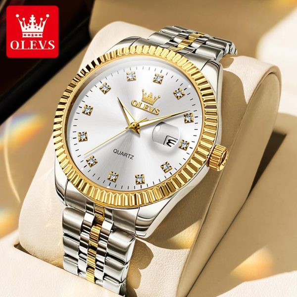 OLEVS Jam Tangan Lelaki Original Waterproof Quartz Movement Stainless Steel Luminous With Date business Leisure Fashion luxurious 5526 Gelap Tahan Karat Watches