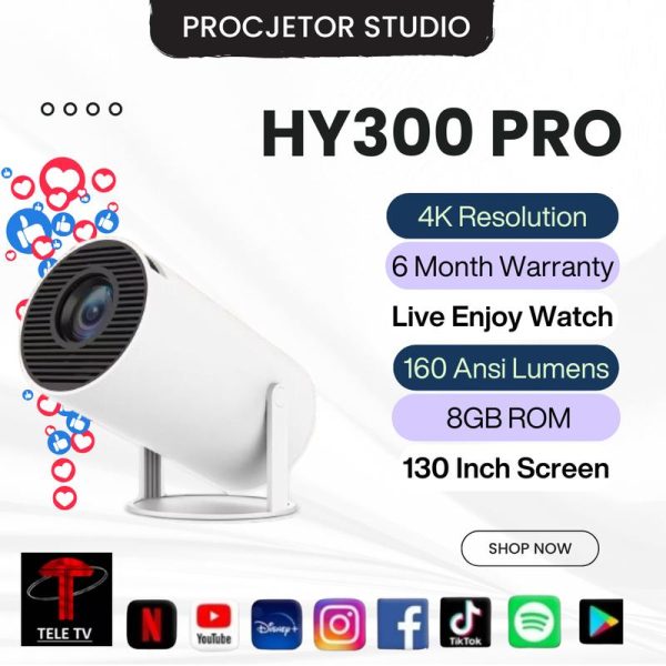 WI-LINK HY300 Pro 1280*720P SMART PROJECTOR WITH DUAL BAND WIFI + BLUETOOTH