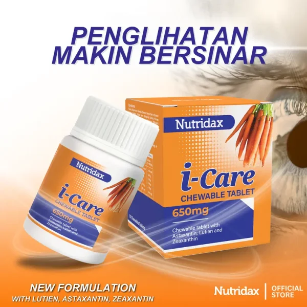 Nutridax i-care Chewable Tablet vsa untuk Penjagaan Mata - Skincare, Eye Water - 15 Tablet