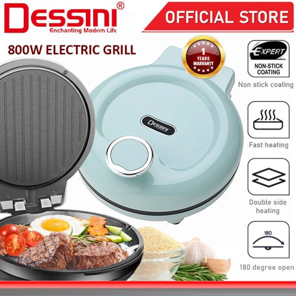 DESSINI ITALY 180° Open 20CM Double Sided Non-Stick Electric Baking Pan Pizza Crepe Pancake Maker BBQ Grill Pot Cooker
