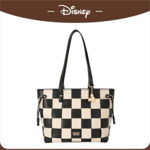 Beg Tote Mickey Berpetak, Rekaan Tenunan, Kapasiti Besar, Bahu Tunggal, Sesuai untuk COD Wanita Totebag Bags