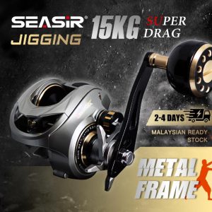 Kekili Baitcasting Logam, SEASIR, Reka Bentuk Megacuda, Bingkai ALUMINUM, Kekili Jigging Sisi Karbon, Seret Maks 15KG, 9 + 1BB, Nisbah Gear 6.5: 1, Cengkaman Bola Logam, Sesuai untuk Kekili Air Masin