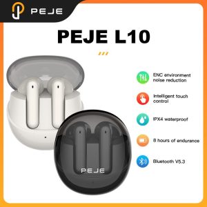 Fon Kepala Dalam Telinga, PEJE L10 TWS ENC, Pembatalan Bunyi, Hayat Bateri Panjang 8 Jam, Bluetooth V5.3, Sentuhan Butang Pintar, Kalis Air IPX4