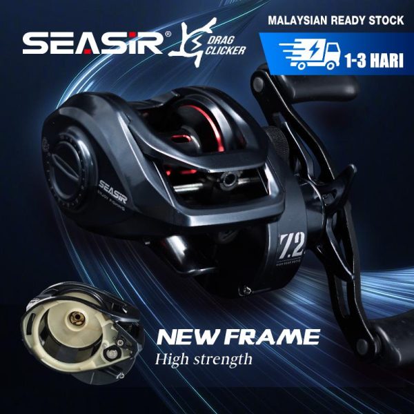 Kekili Memancing Baitcasting Mercury, SEASIR, 5 + 1BB, Nisbah Gear 7.2: 1, Seret 204g, Sistem Brek Magnetik 10 peringkat, Berat Cengkaman 8kg, Termasuk Klik Seret Magnet 8pcs